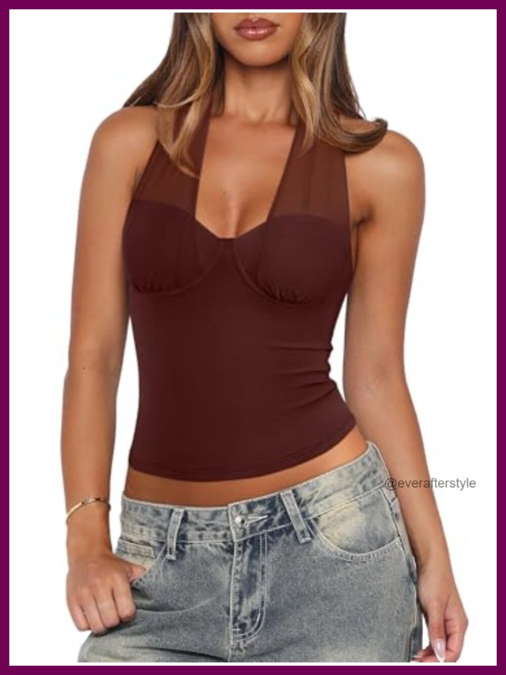 Womens Mesh Halter Double Lined Deep V Neck Backless Cami Party Club Top